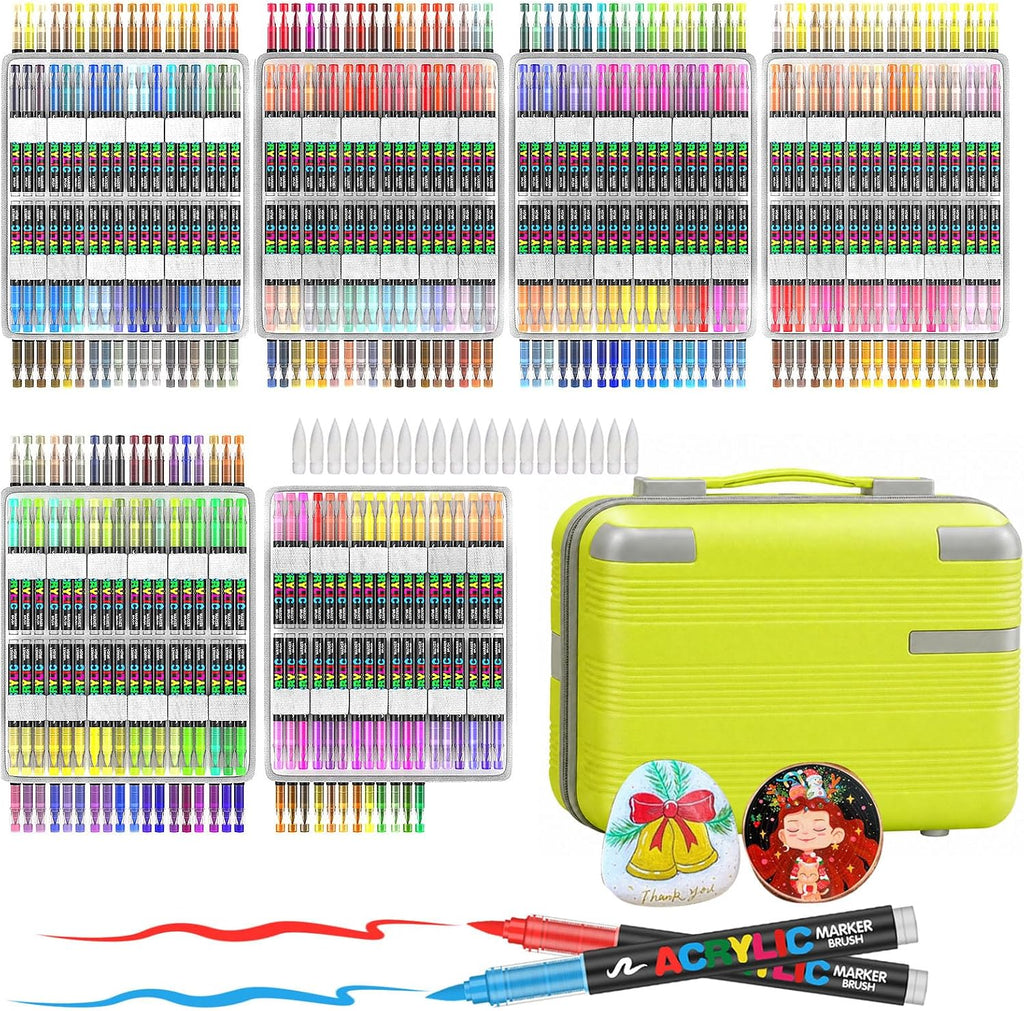 Amamao 408 Colors Acrylic Paint Markers, Soft Brush Tip Pens and Markers, Acrylic Paint Pens for Wood, Stone, Canvas, Glass, Fabric, Egg, Rock Painting and DIY Crafts Art Supplies (408 BOX)