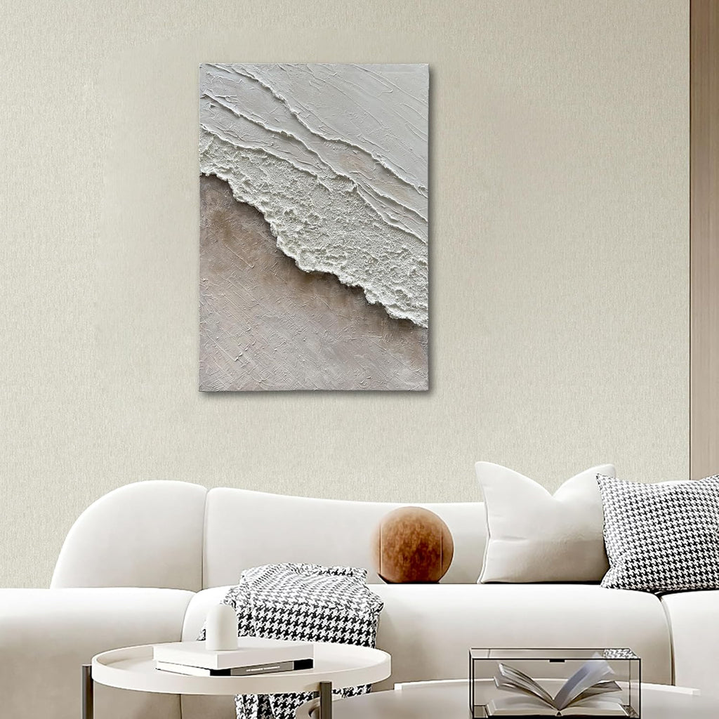 Art Hand-Painted White and Brown Gradient Wavy Texture Abstract Oil Painting 40x28-inch Canvas Oil Painting an Artwork Suitable for Home and Office Wall Decoration