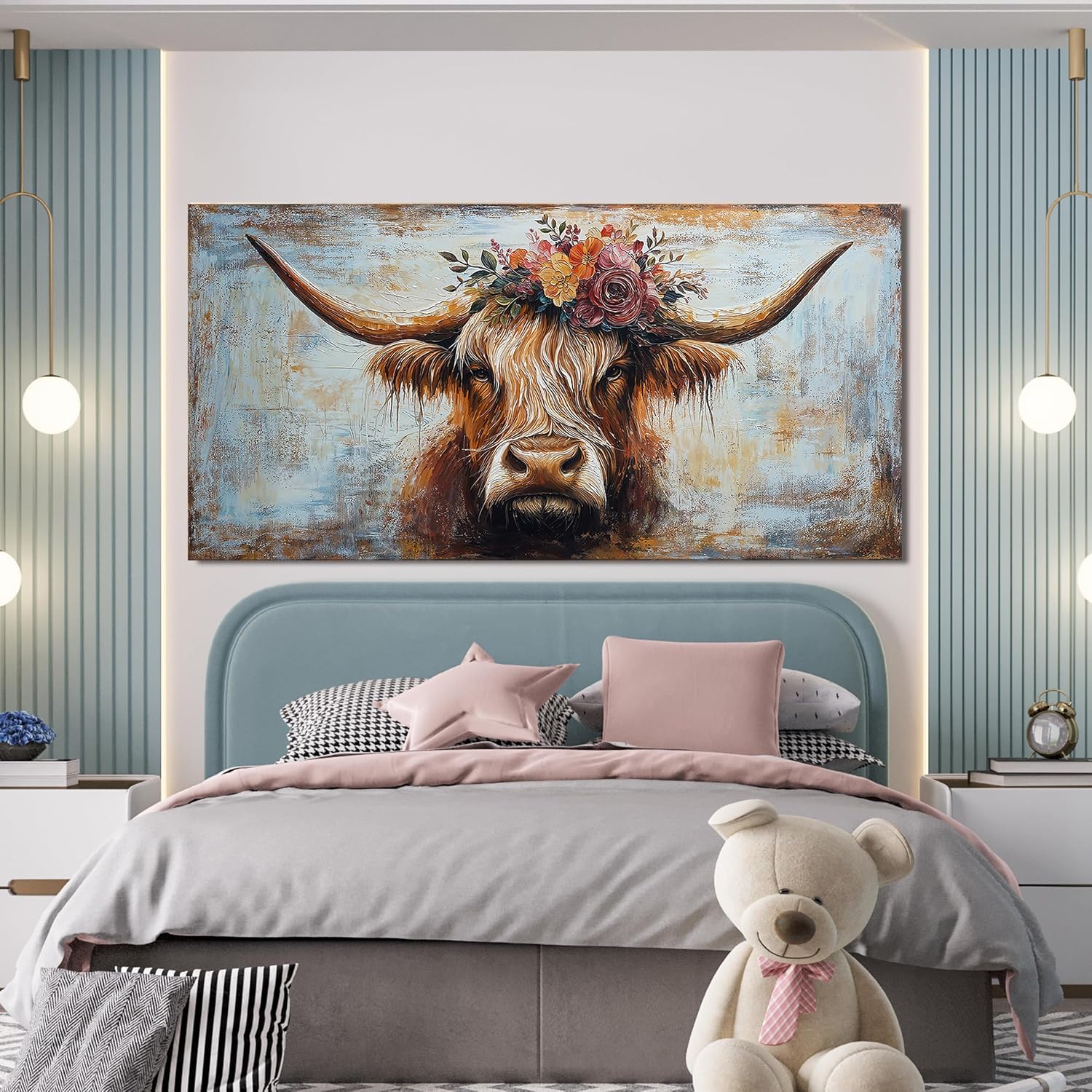 Canvas Wall Art Decor Canvas Art Wall Decor Highland Cow Wall Art Prints Wall Art Picutures for Living Room Large Vintage Wall Art Decorations Art Work for Walls Home Bedroom Office Decor 29' X 58'