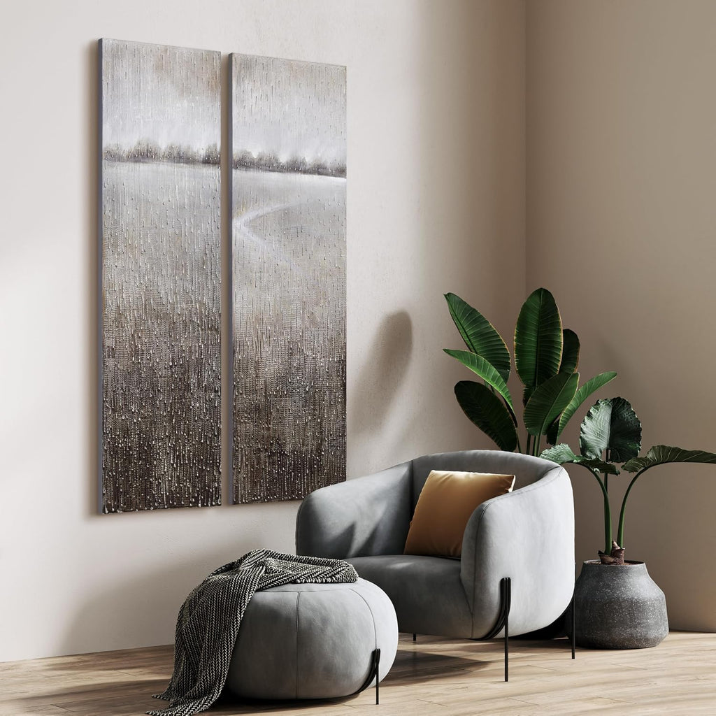 Empire Art Direct Abstract Wall Art Textured Hand Painted Canvas by Martin Edwards, Diptych, 60' x 20' each, Listlessness