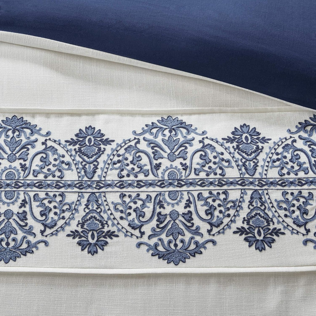Madison Park Signature Cozy Comforter Set - All Season Bedding Combo Filled Insert and Removable Duvet Cover, Shams, Decorative Pillows, Queen (92 in x 96 in), Bohemian Blue 9 Piece