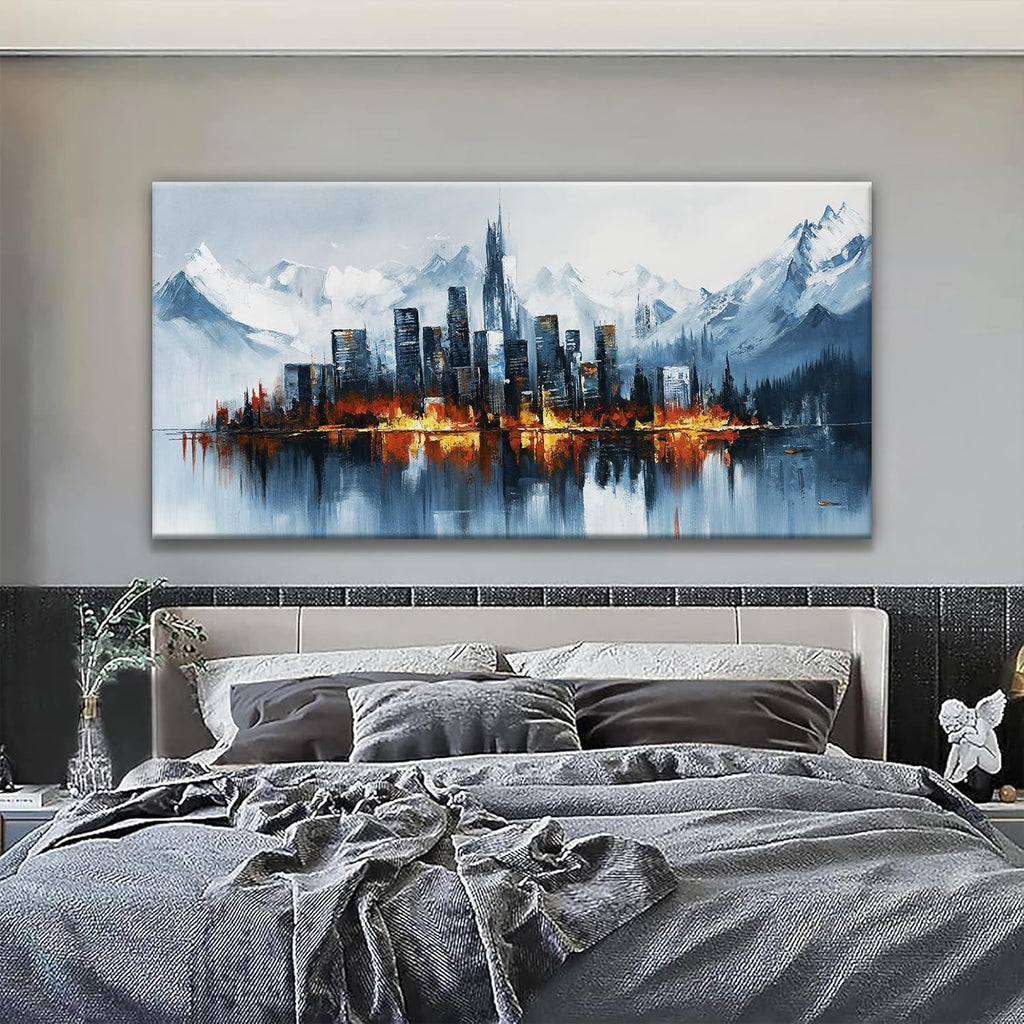 QSQ New York City Canvas Art Wall Decor Modern Abstract Wall Art For Living Room Office Bedroom Abstract Art Paintings Picture For Bedroom Home Wall Decor Chicago Artwork For Walls 29 × 58 In
