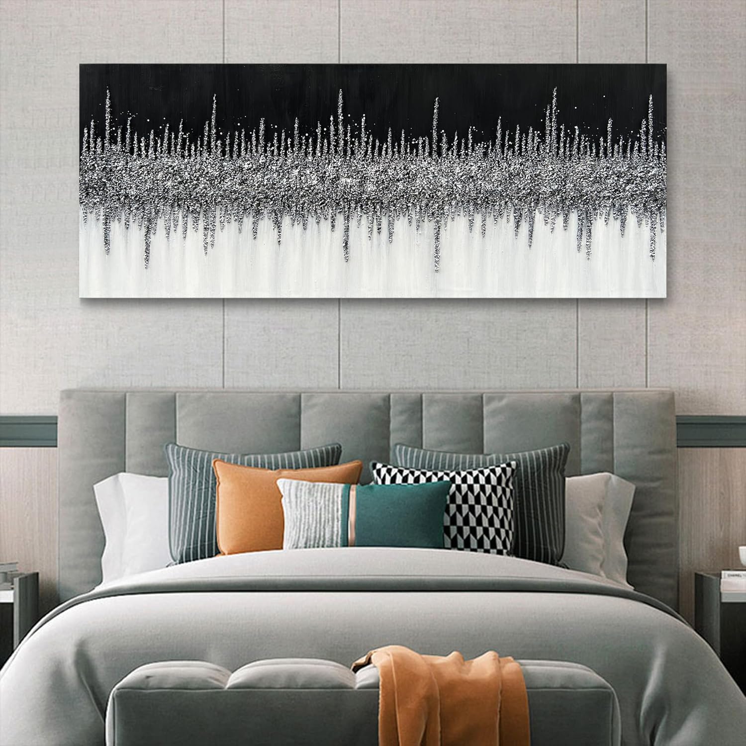Art Hand-Painted Black and Gray Wall Art Textured Oil Paintings Modern Abstract Wall Art Home Decor 24x60 Inches