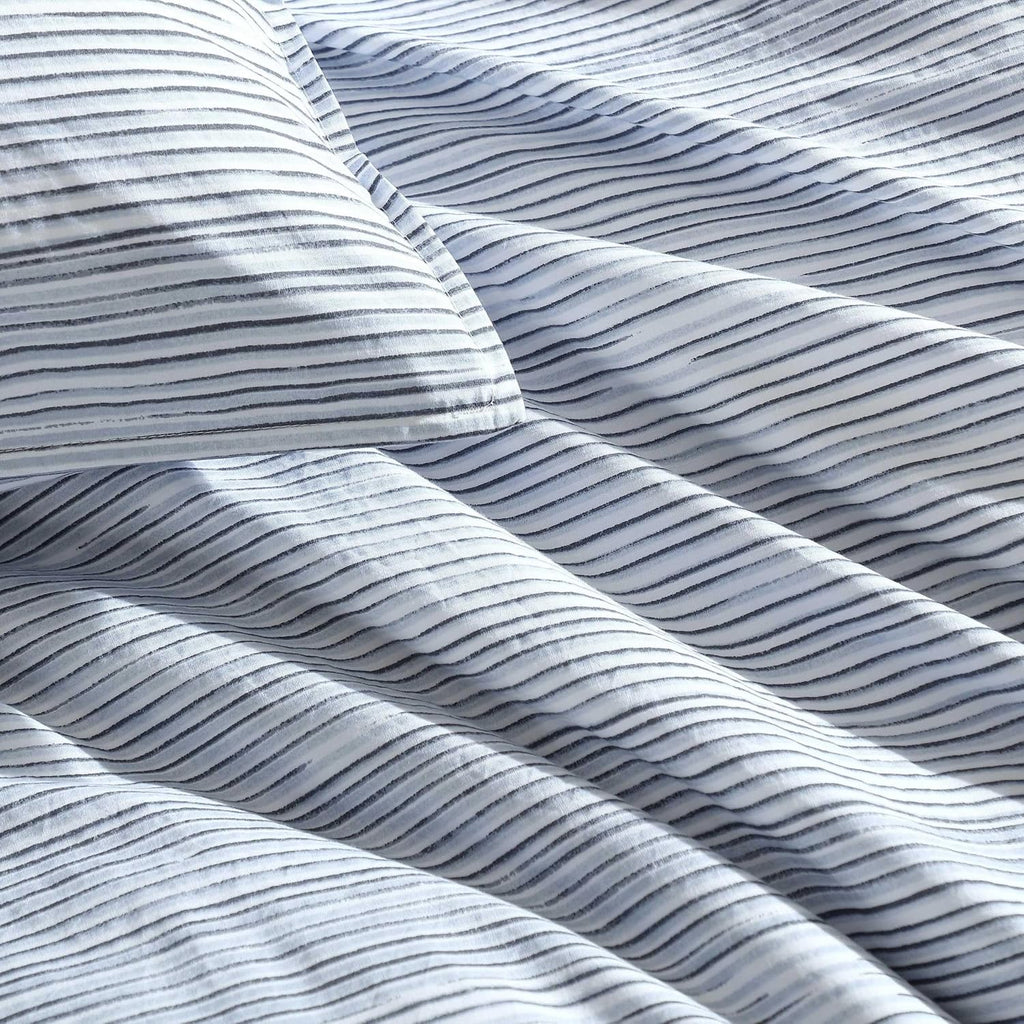 Calvin Klein - King Comforter Set, Crisp & Tailored Cooling Bedding w/a Naturally Smooth Cotton Percale Lightweight Feel – 3 Piece Bed Set with Matching Pillowcases (Wavy Striped Blue)