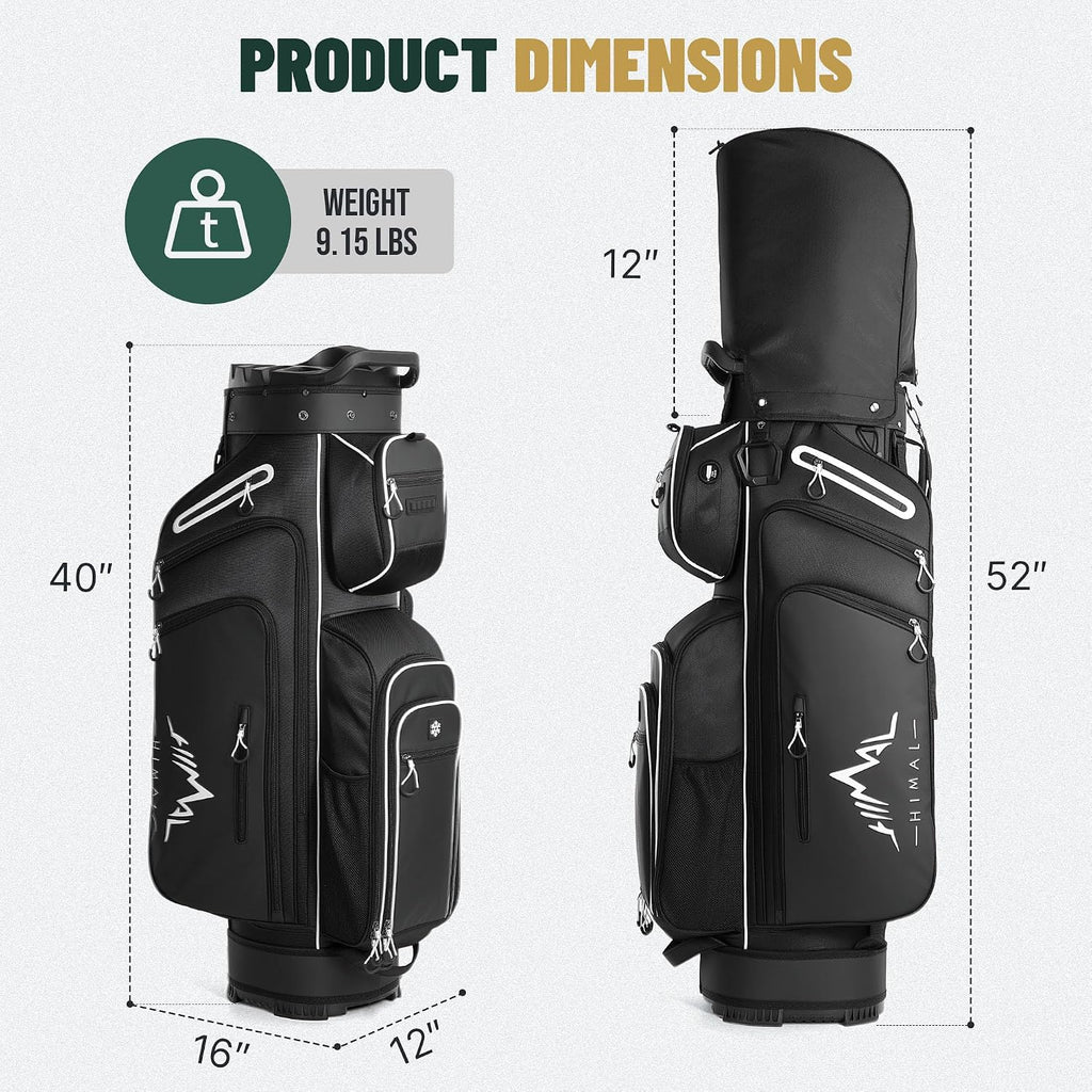 uniHimal Golf Cart Bag with 14-Way Full-Length Dividers, Golf Bag for Men Women with Magnetic Leather Pocket, Handles and Rain Cover, Lightweight Golf Club Bag Includes Cooler Pockets