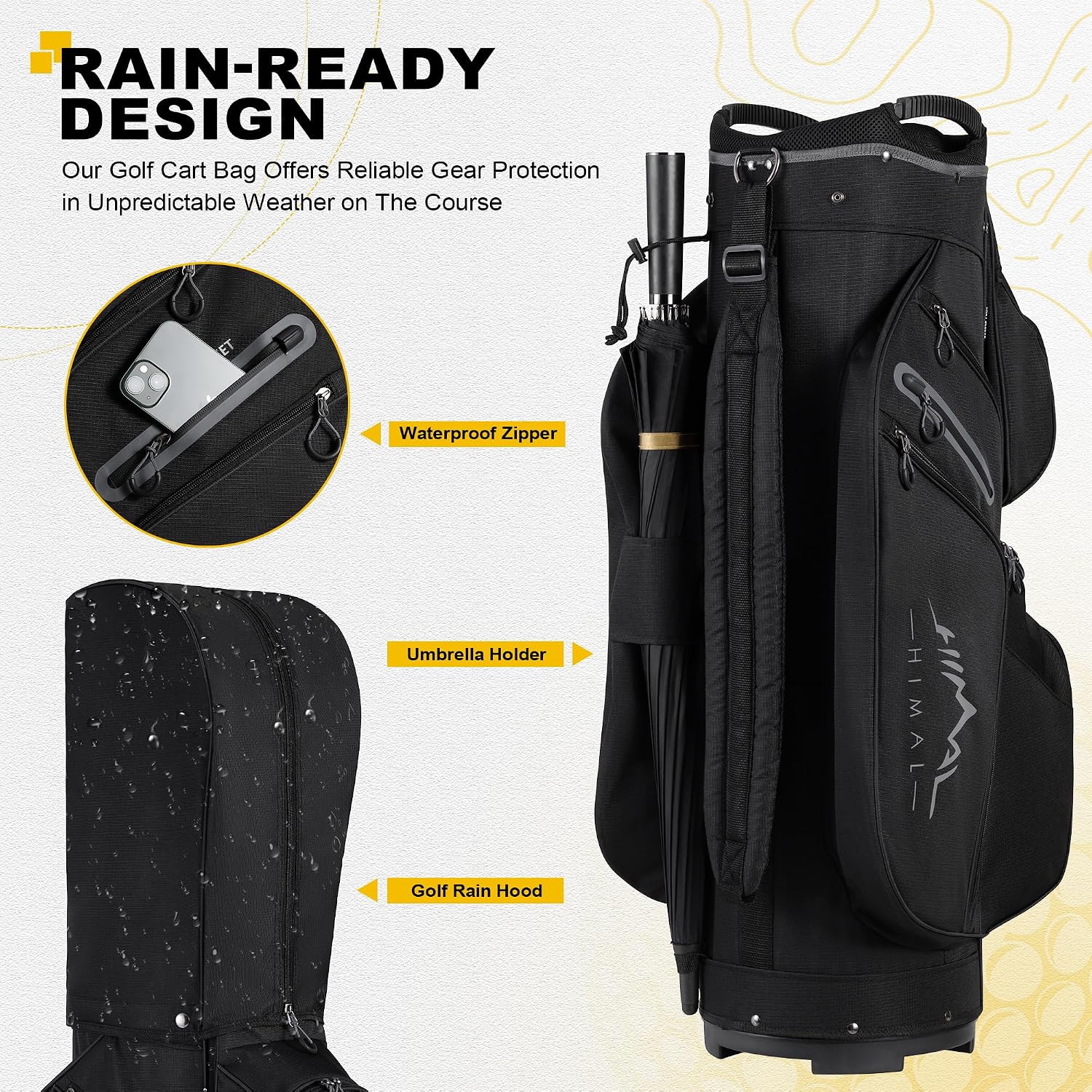 uniHimal Golf Cart Bag, 15 Way Organizer Divider Top with Handles and Rain Cover
