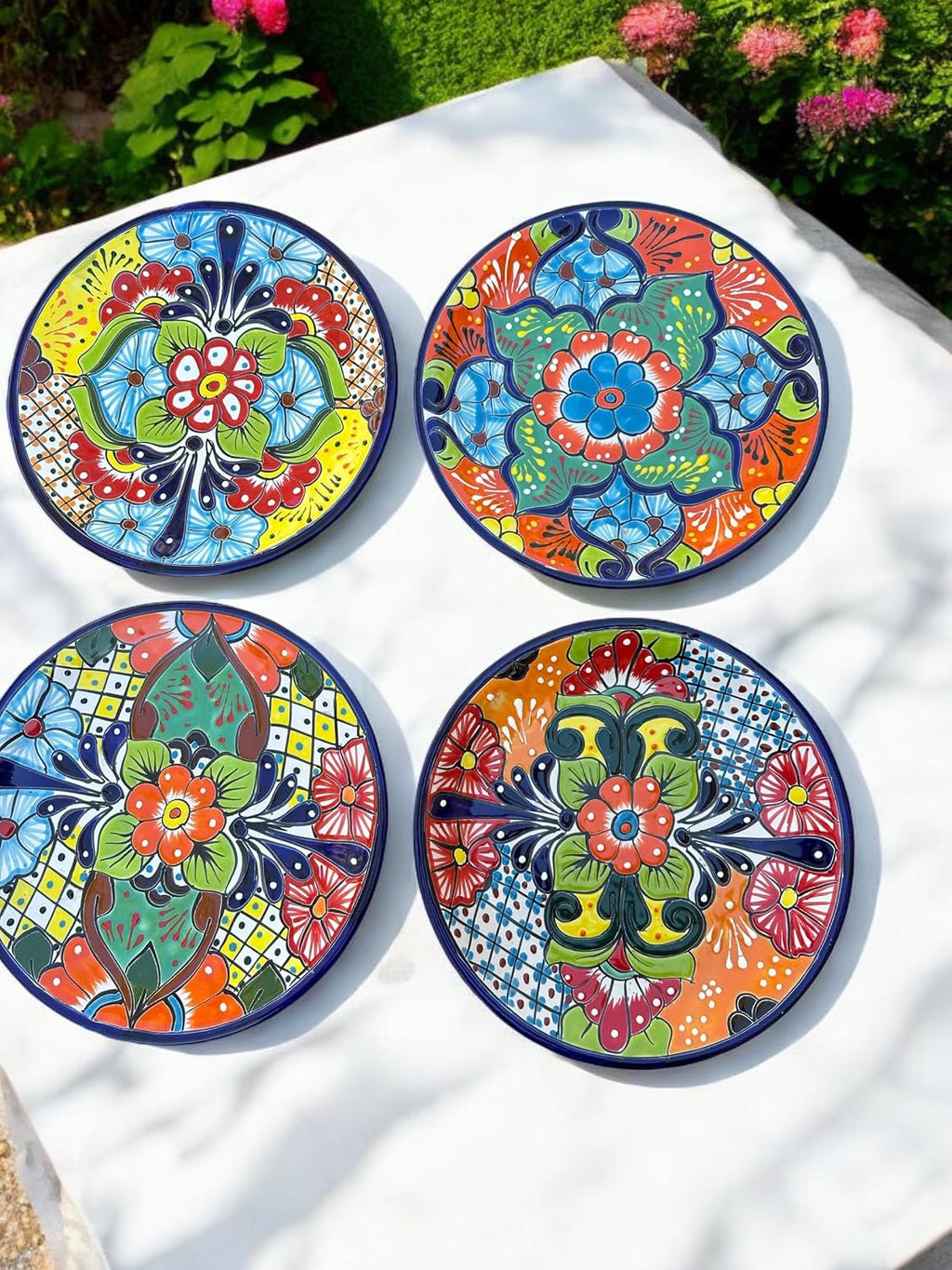 16-Piece Talavera Dinnerware Set | Hand-Painted Mexican Pottery with 4 Large 11.5' Plates, 4 Small 8' Plates, 4 Bowls, and 4 Mugs | Unique, Artisan-Made Ceramic Dish Set