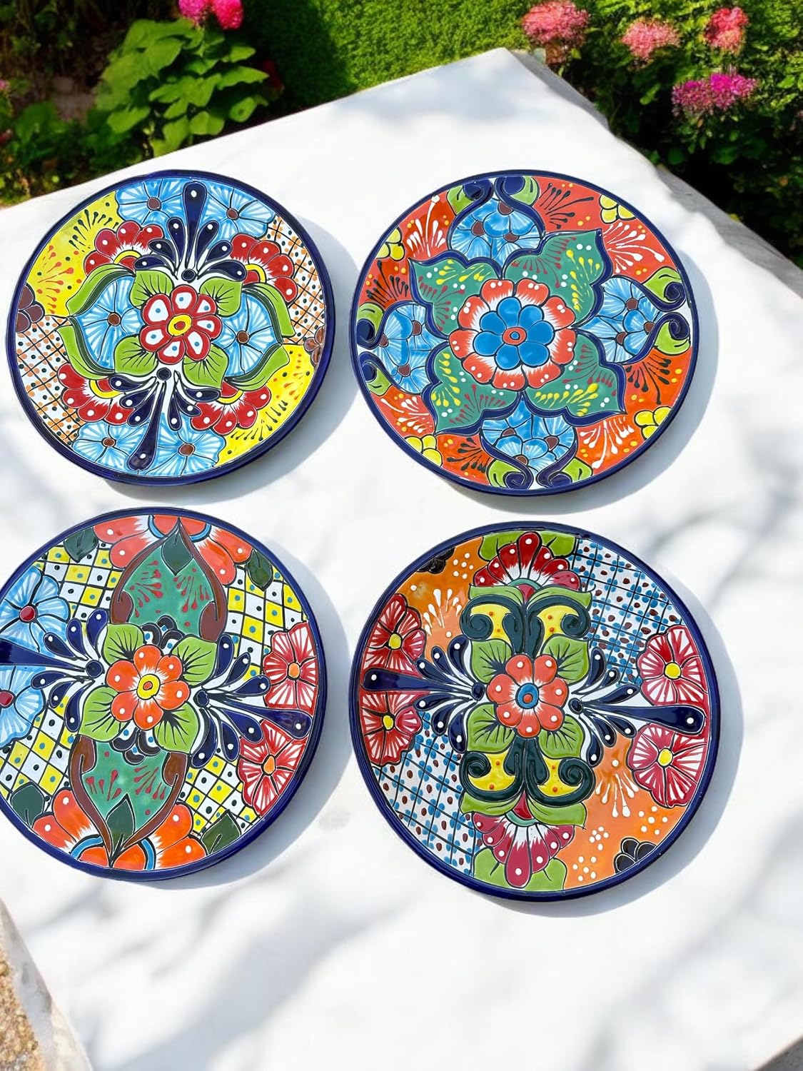16-Piece Talavera Dinnerware Set | Hand-Painted Mexican Pottery with 4 Large 11.5' Plates, 4 Small 8' Plates, 4 Bowls, and 4 Mugs | Unique, Artisan-Made Ceramic Dish Set
