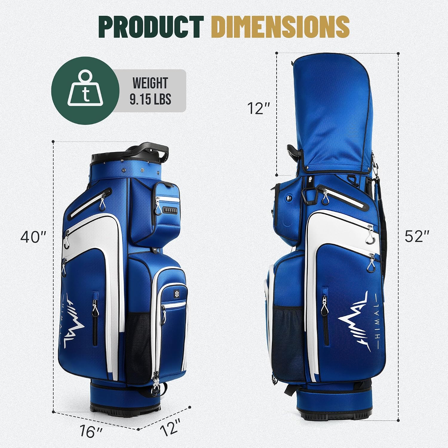 uniHimal Golf Cart Bag with 14-Way Full-Length Dividers, Golf Bag for Men Women with Magnetic Leather Pocket, Handles and Rain Cover, Lightweight Golf Club Bag Includes Cooler Pockets