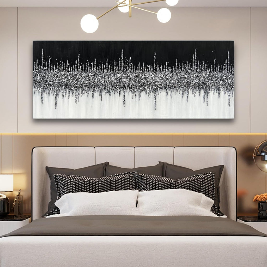 Art Hand-Painted Black and Gray Wall Art Textured Oil Paintings Modern Abstract Wall Art Home Decor 24x60 Inches