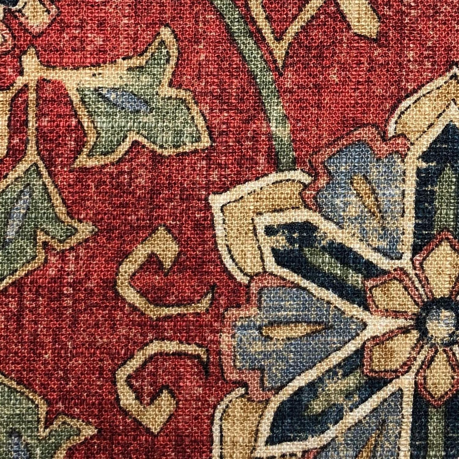 HiEnd Accents Washed Linen Melinda 3 Piece Floral Comforter Set, Queen Size, Red Navy Blue Medallion Bedding, Classic Western Modern Rustic Lodge Style, Flower Linen Comforter with Pillow Shams