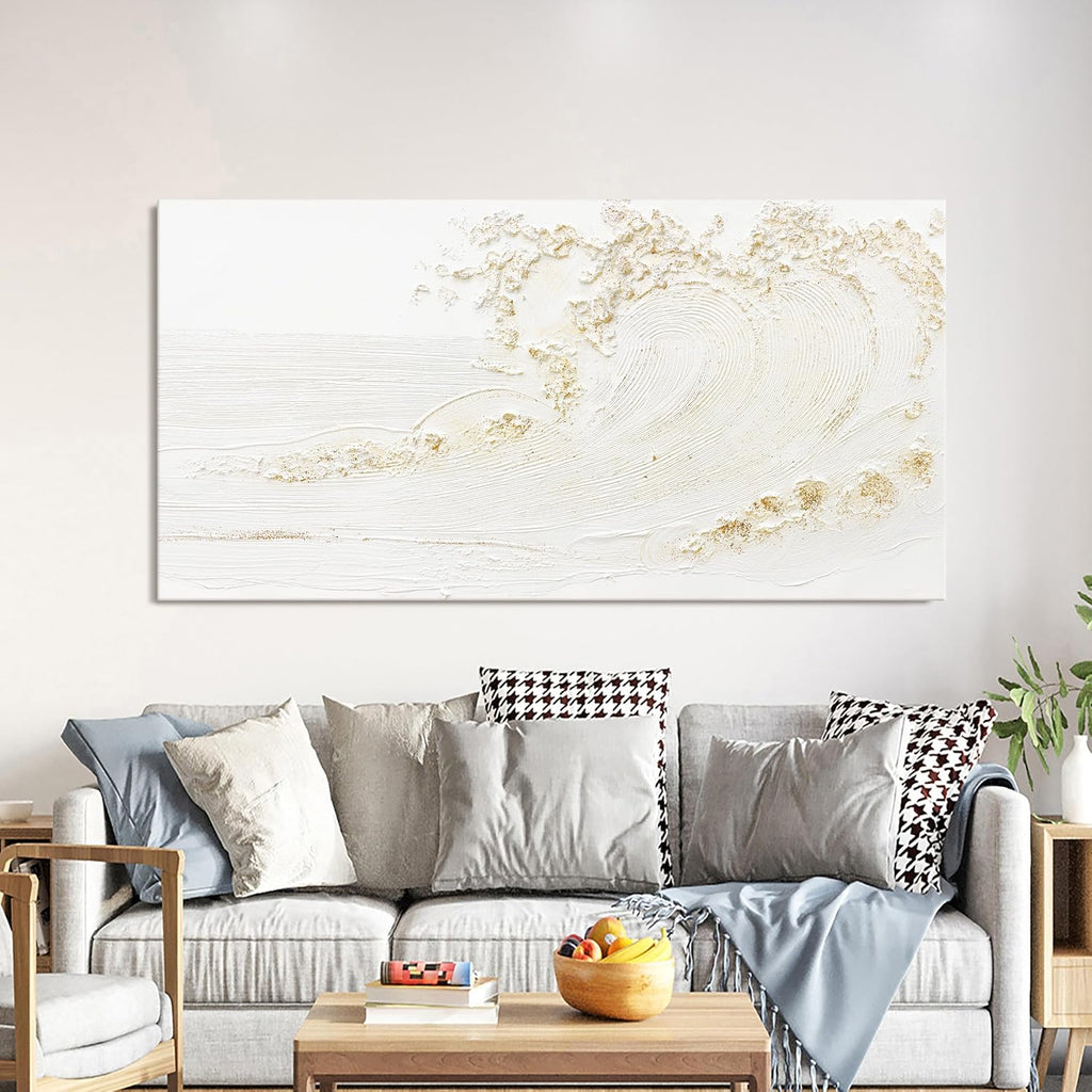 White Wall Art Decor Canvas Art Wall Decor Large Modern Wall Art Silent Waves With Gold Wall Painting Decorations Artwork Wall Art Prints For Room Living Room Bedroom Office 29x58 Inch