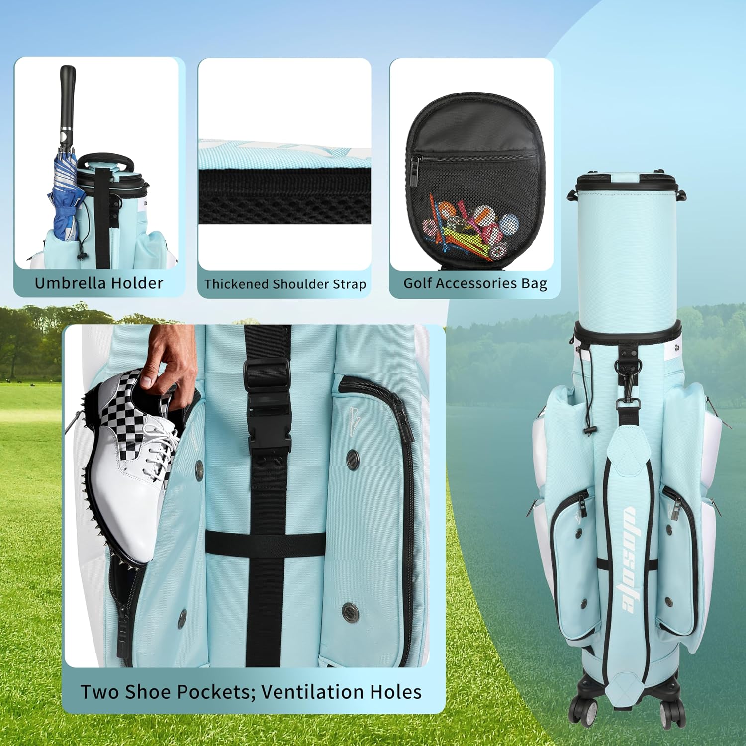 Golf Club Travel Bag with Wheels, Golf Cart and Travel Bag Retractable Cover,Golf Carry Bag for Men and Women, Multiple Storage Pockets, Shoe Compartment, Golf Cart Bag, 4 Colors to Choose from