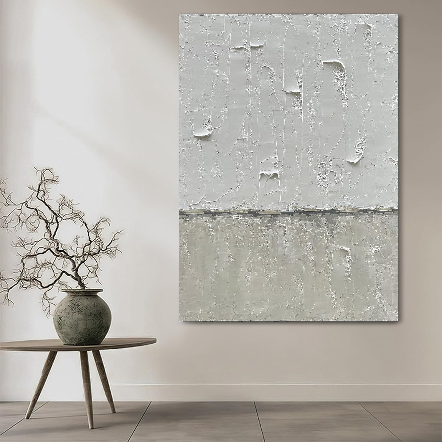 NANKAI Hand Painted Grey and White Art Canvas Paintings Minimalist Abstract Oil Painting Wall Art 40x28 Inch Art Home Decoration Wall Ready to Hang
