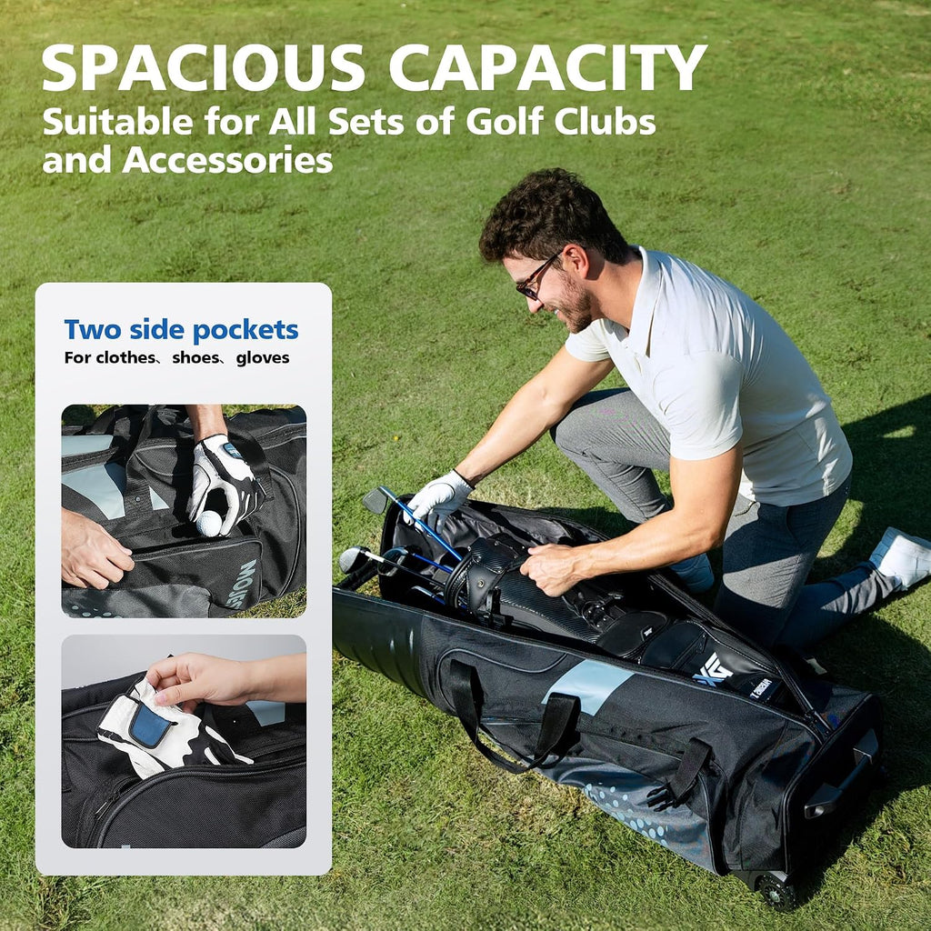 Golf Travel Bags for Airlines with Wheels, Hard Case Top and 1680D Heavy Duty Oxford Protect Golf Clubs, Lightweight and Easy to Maneuver