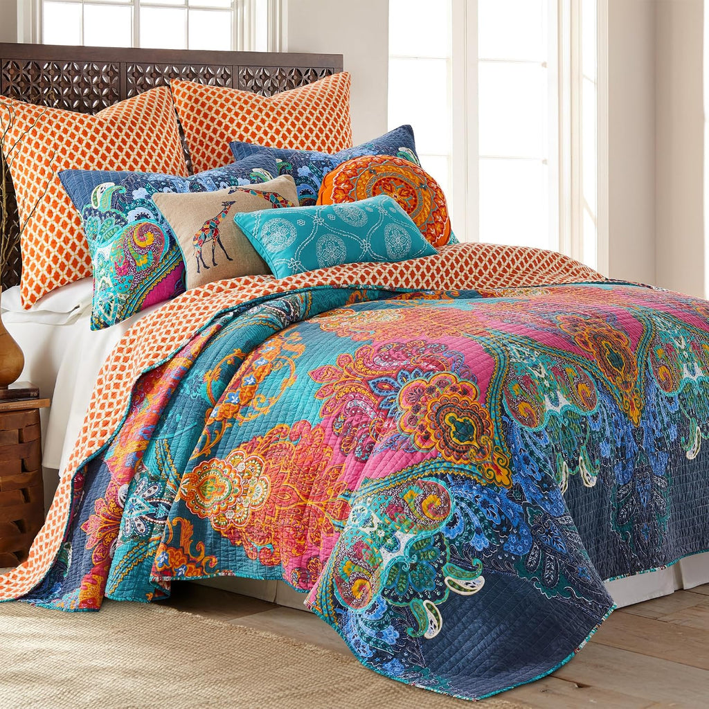 Levtex Home - Mackenzie Bedspread Set - Twin Bedspread and One Standard Sham - Bohemian - Teal, Orange, Yellow, Green, Blue - Bedspread (80x106in.) and Sham (20x26in.) - Cotton