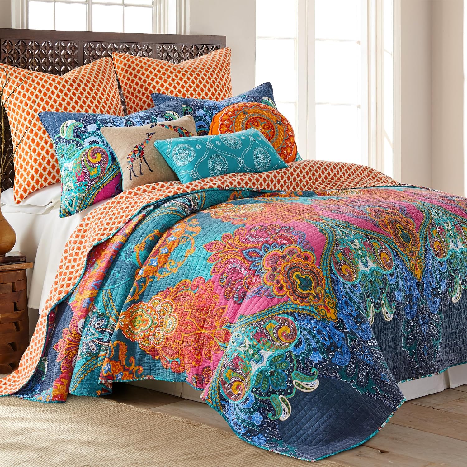 Levtex Home - Mackenzie Bedspread Set - Twin Bedspread and One Standard Sham - Bohemian - Teal, Orange, Yellow, Green, Blue - Bedspread (80x106in.) and Sham (20x26in.) - Cotton