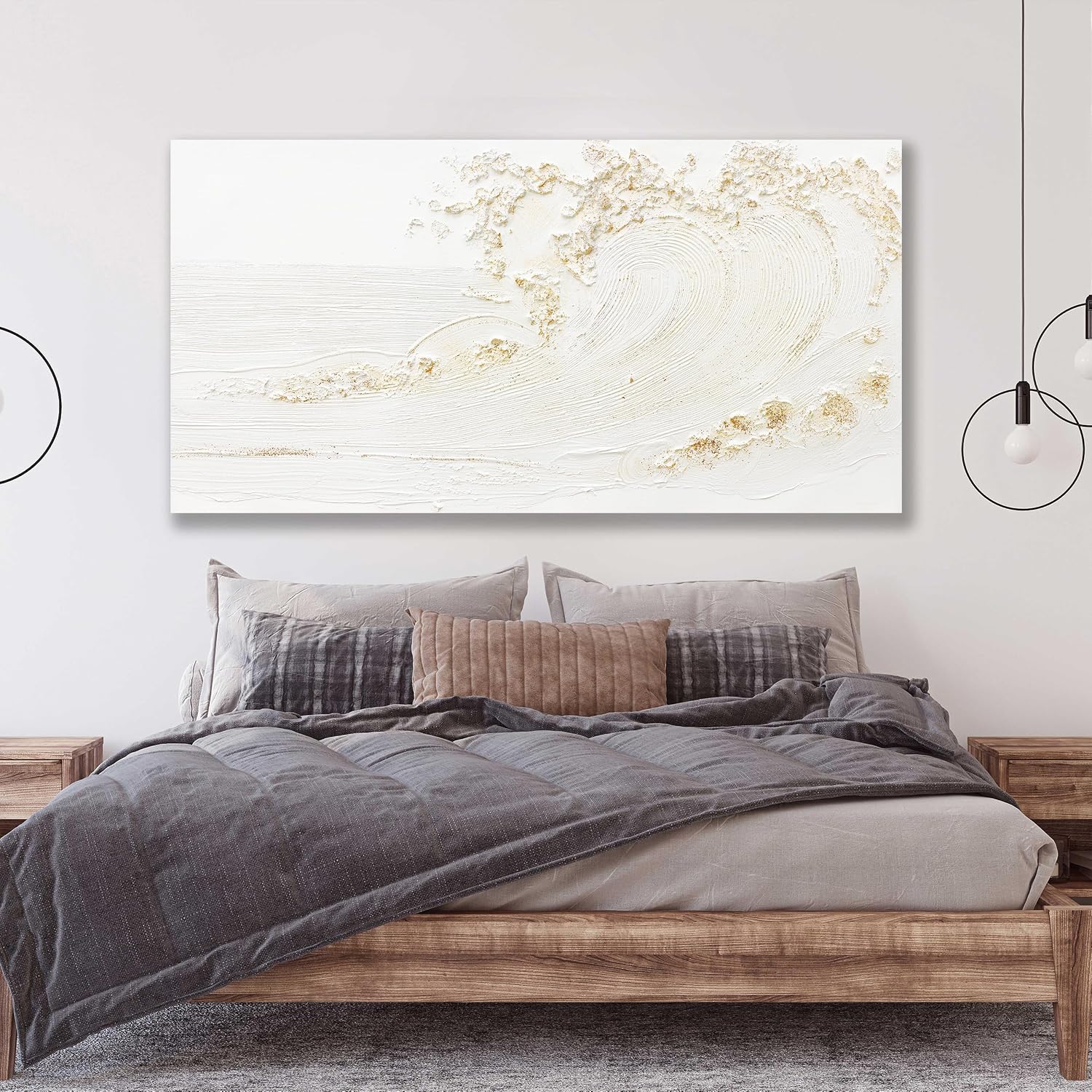 White Wall Art Decor Canvas Art Wall Decor Large Modern Wall Art Silent Waves With Gold Wall Painting Decorations Artwork Wall Art Prints For Room Living Room Bedroom Office 29x58 Inch