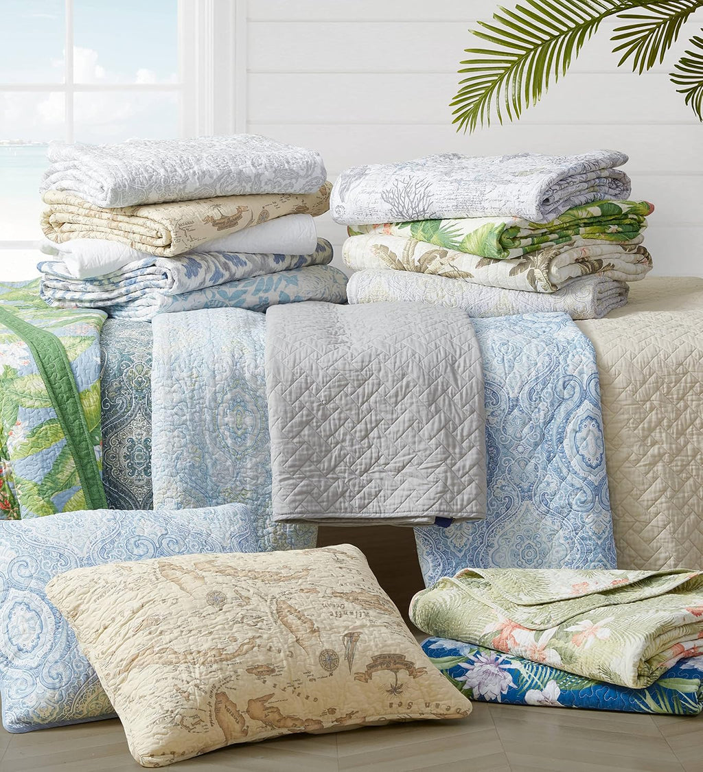 Tommy Bahama Quilt Set Reversible Cotton Bedding with Matching Shams, Lightweight Home Decor for All Seasons, Sky