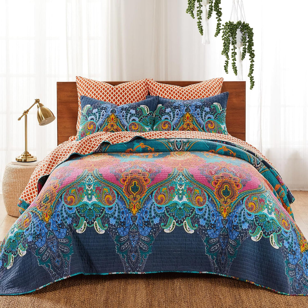 Levtex Home - Mackenzie Bedspread Set - Twin Bedspread and One Standard Sham - Bohemian - Teal, Orange, Yellow, Green, Blue - Bedspread (80x106in.) and Sham (20x26in.) - Cotton