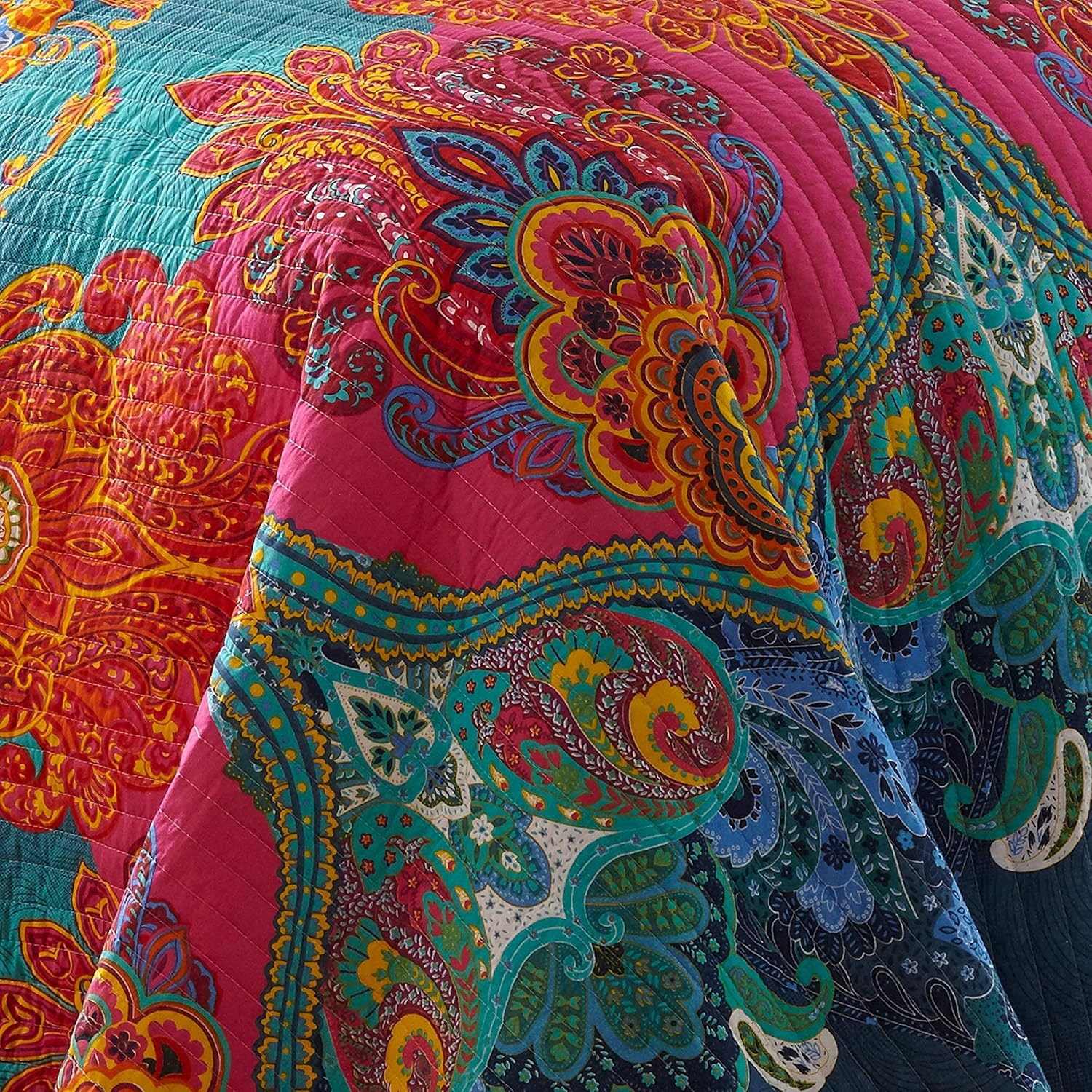 Levtex Home - Mackenzie Quilt Set - Full/Queen Quilt (88x92in.) + Two Standard Pillow Shams (26x20in.) - Bohemian - Teal, Orange, Yellow, Green, Blue - Reversible - Cotton