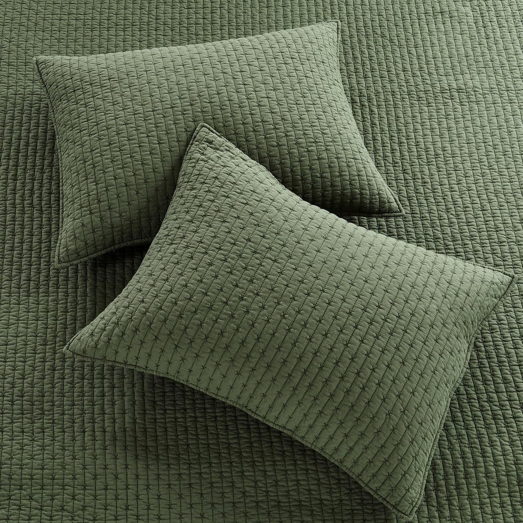 Levtex Home Cross Stitch Reversible Full/Queen Quilt Set (88x92in) and 2 Pillow Shams (26x20in) - Stitch Texture - Forest Green - Cotton Full/Queen Size Quilt Bedding Set - Lightweight Soft Pre-Washed