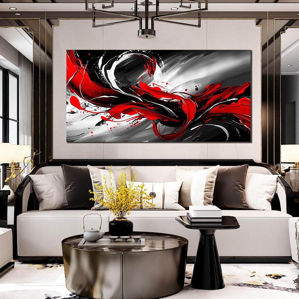 Black White and Red Abstract Print Picture Painting Large Canvas Wall Art for Living Room Bedroom Framed Canvas Wall Decor Modern Room Abstract Wall Decorations Artwork Size 30x60 Ready to Hang