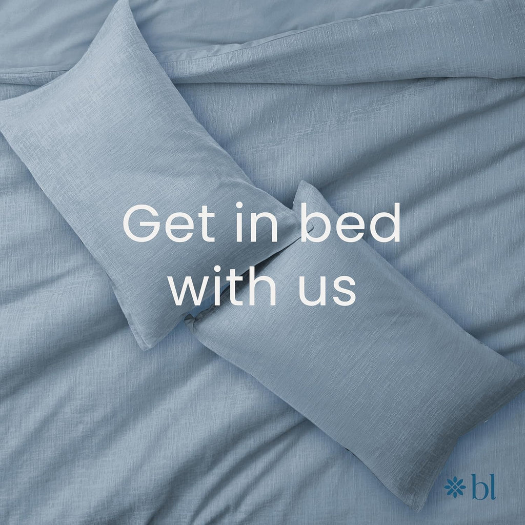 Blue Loom Duvet 100% Cotton Set, 3 Piece, Stone Washed Duvet Set Full/Queen Size 92' x 90' with 2 Matching Pillow Shams, Comforter Not Included, Vivie - Denim Blue