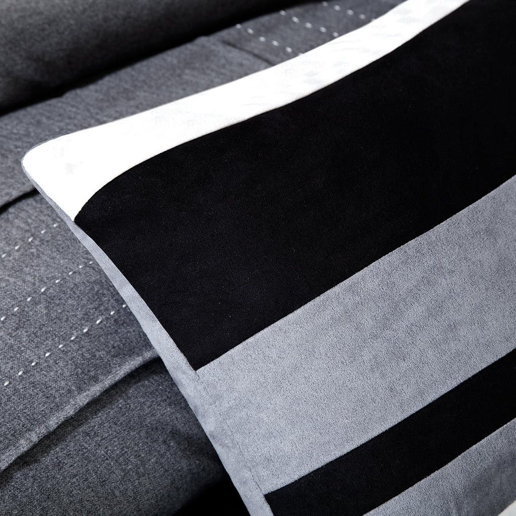 Madison Park Cozy Comforter Set Casual Blocks Design - All Season Bedding, Matching Bed Skirt, Decorative Pillows, Bridgeport Herringbone, Black Dark Grey King(104'x92') 7 Piece