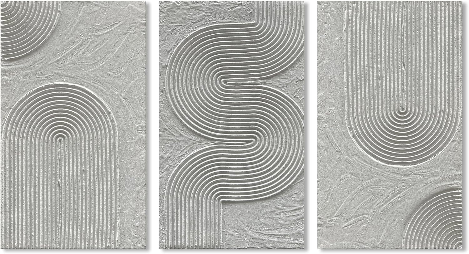 NANKAI Art Hand Painted White Textured Abstract Art Oil Painting Contemporary Minimalist Art Home Wall Fecoration Painting 28x16 inches x 3