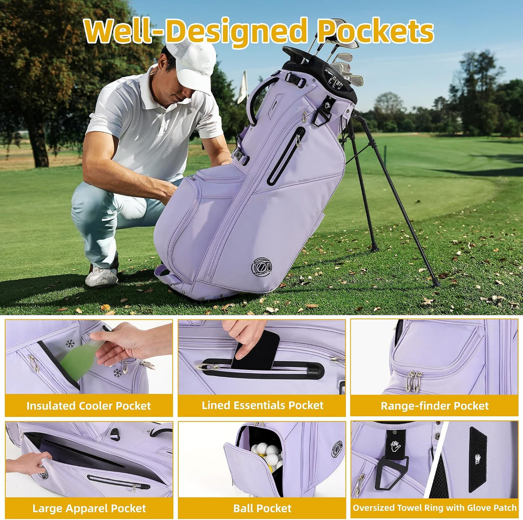 Golf Stand Bag 14 Way, Lightweight Golf Bags for Men Women with Stand, Padded Ergonomic Double Strap, Full Length Dividers, Multiple Pockets, Rain Hood