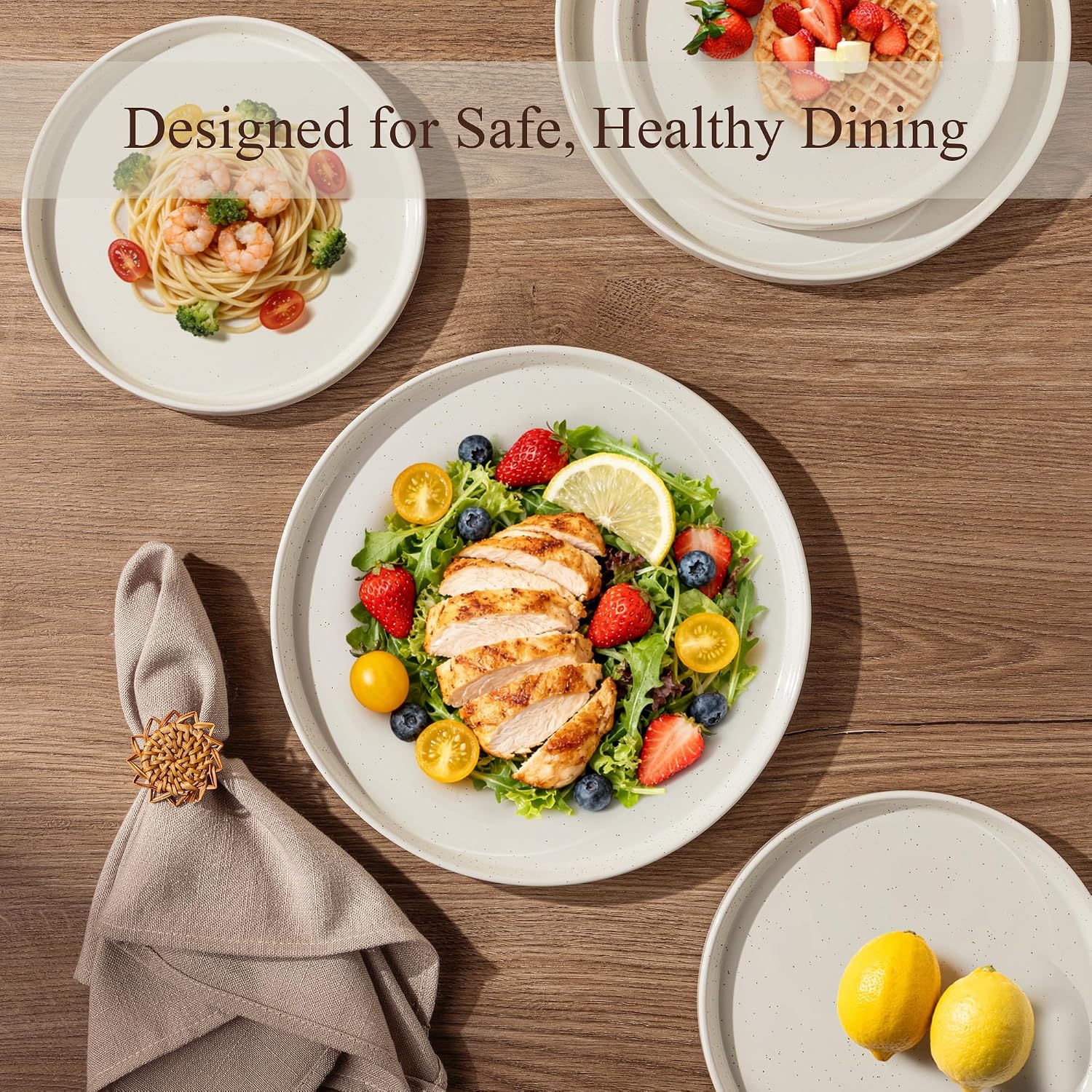 AmorArc Ceramic Dinnerware Set for 8 | Speckled Stoneware Plates and Bowls with Rustic Terracotta Underside| Scratch Resistant,Dishwasher & Microwave Safe Dishes Sets- 24pcs