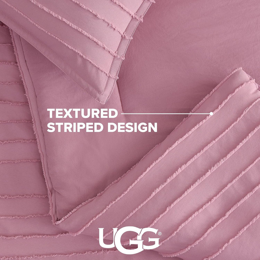 UGG Textured King Comforter Set - 3 Piece Striped Reversible Queen Bedding Set with Pillow Shams, Stylish Soft & Luxurious Pink Bed Set for Home & Bedroom (King)