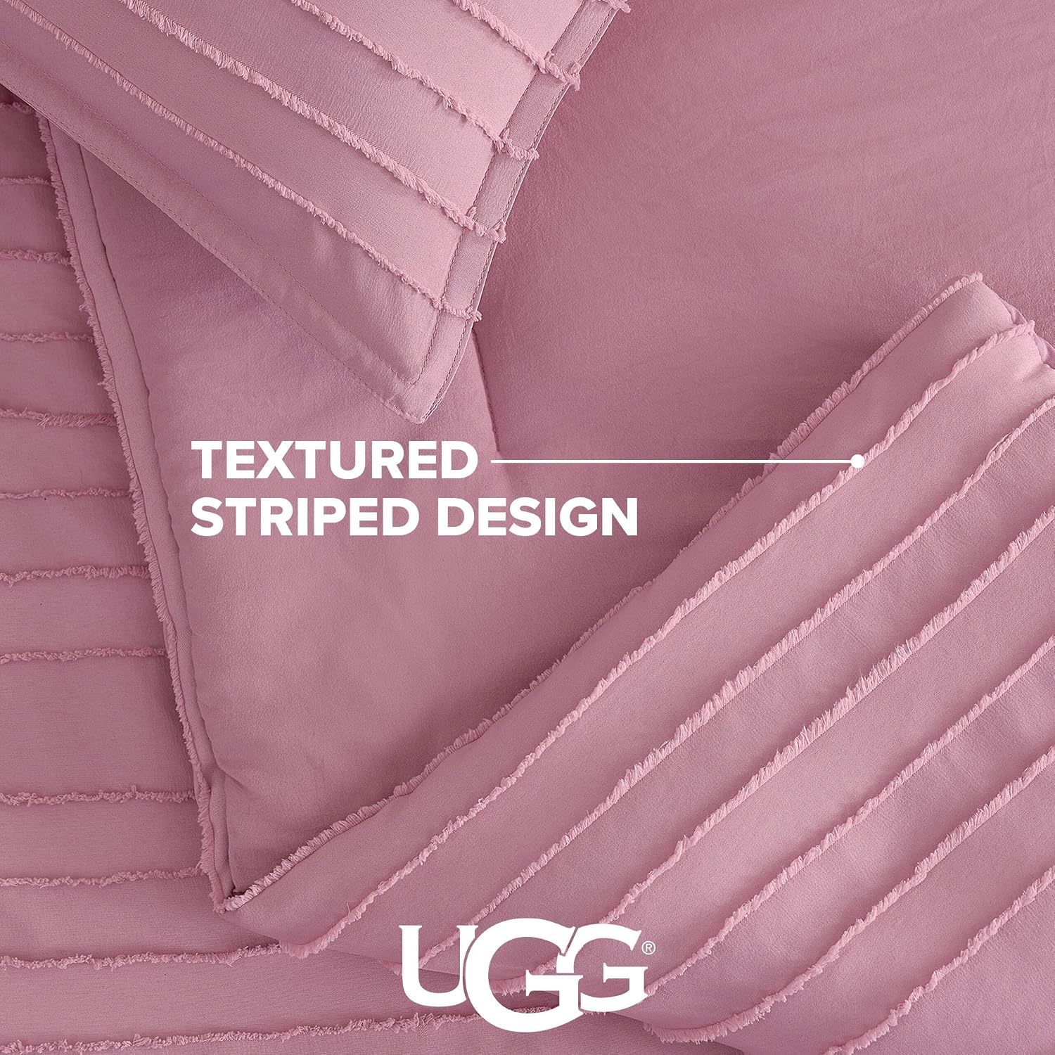 UGG Textured King Comforter Set - 3 Piece Striped Reversible Queen Bedding Set with Pillow Shams, Stylish Soft & Luxurious Pink Bed Set for Home & Bedroom (King)