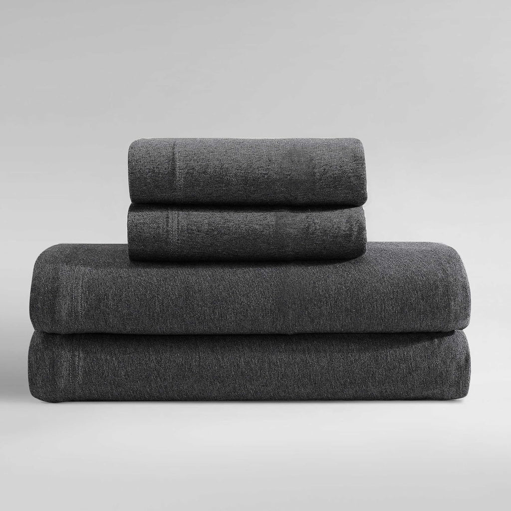 Calvin Klein - Queen Size Sheets Set, Naturally Soft Cotton-Blend Melange Jersey Bedding - Bed Sheets with Matching Pillowcases & Fitted Sheet (Modern Cotton Gunmetal Grey)