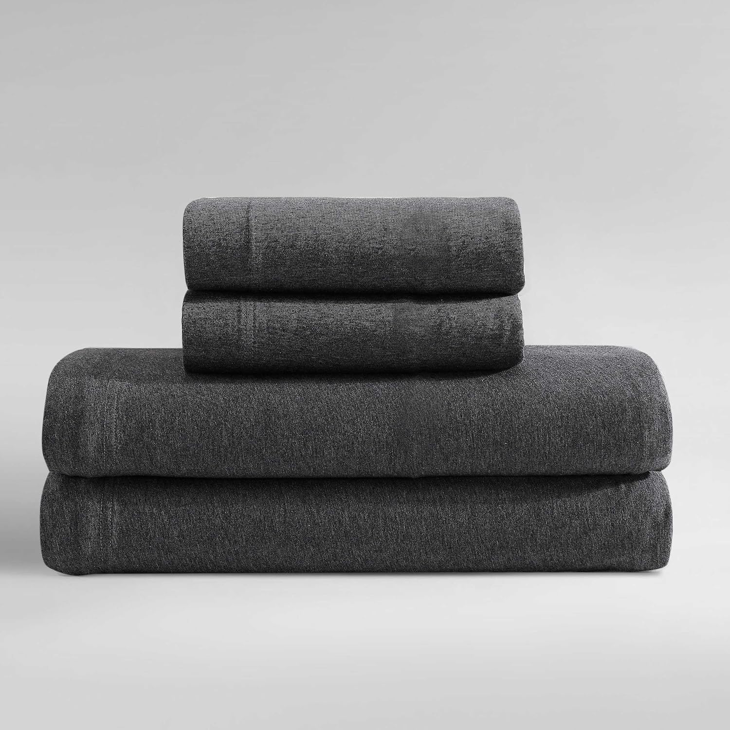 Calvin Klein - Queen Size Sheets Set, Naturally Soft Cotton-Blend Melange Jersey Bedding - Bed Sheets with Matching Pillowcases & Fitted Sheet (Modern Cotton Gunmetal Grey)