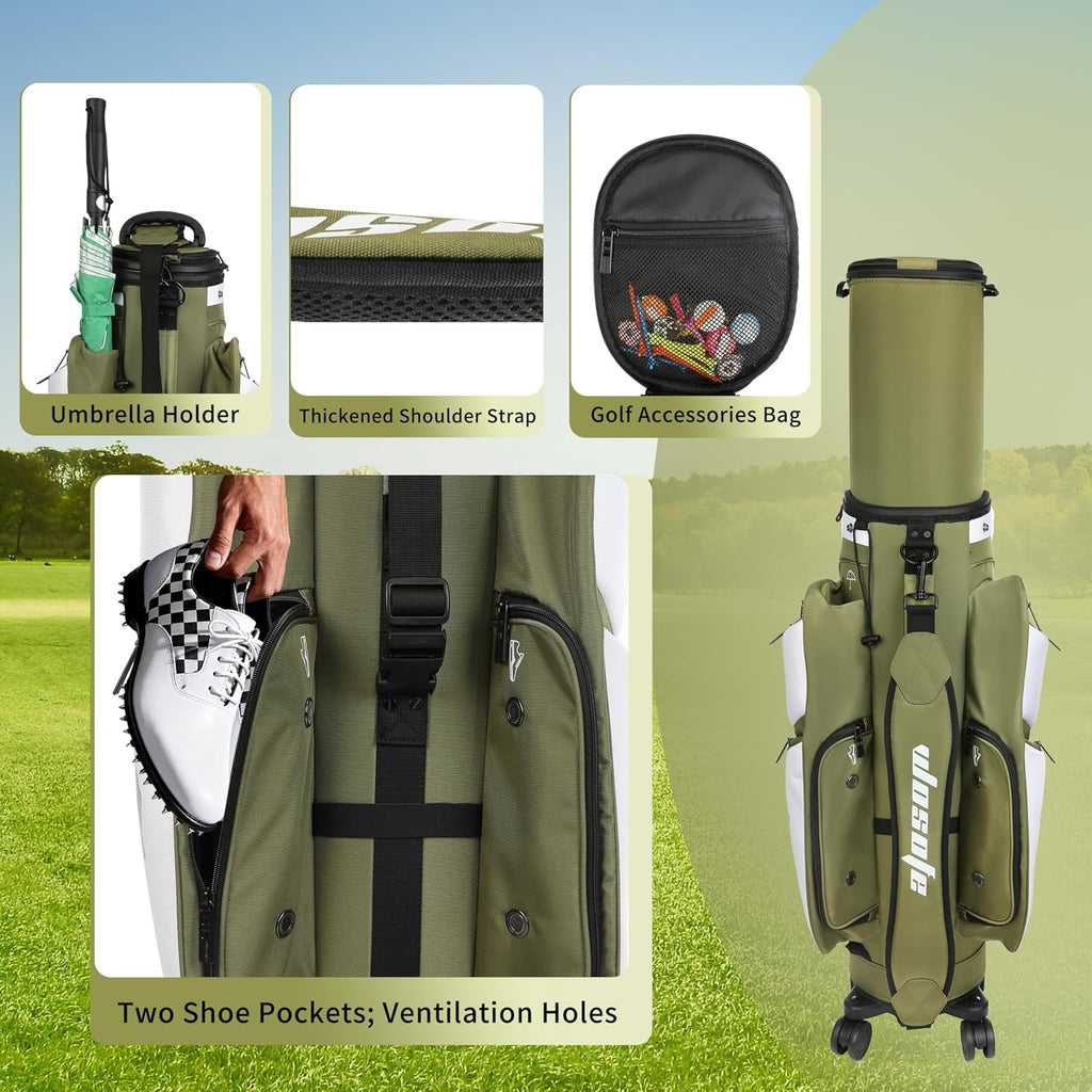 Golf Club Travel Bag with Wheels, Golf Cart and Travel Bag Retractable Cover,Golf Carry Bag for Men and Women, Multiple Storage Pockets, Shoe Compartment, Golf Cart Bag, 4 Colors to Choose from