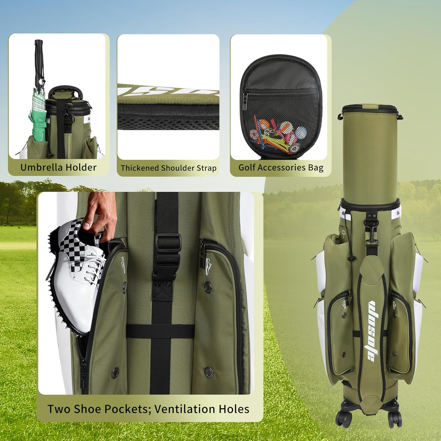 Golf Club Travel Bag with Wheels, Golf Cart and Travel Bag Retractable Cover,Golf Carry Bag for Men and Women, Multiple Storage Pockets, Shoe Compartment, Golf Cart Bag, 4 Colors to Choose from