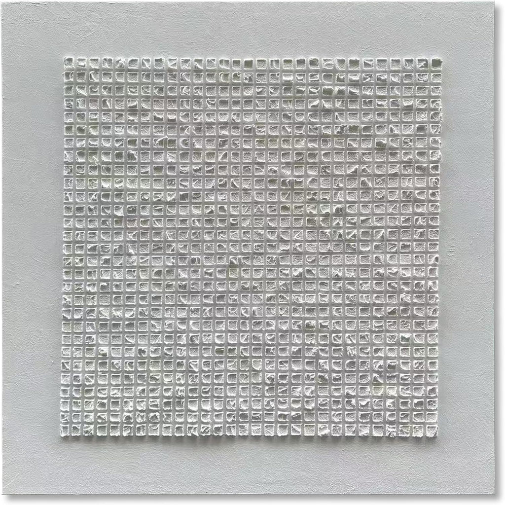 NANKAI Art 44x44 inches White Textured Abstract Painting, Contemporary Minimalist Style, Art Home Decor for Office Wall Decoration
