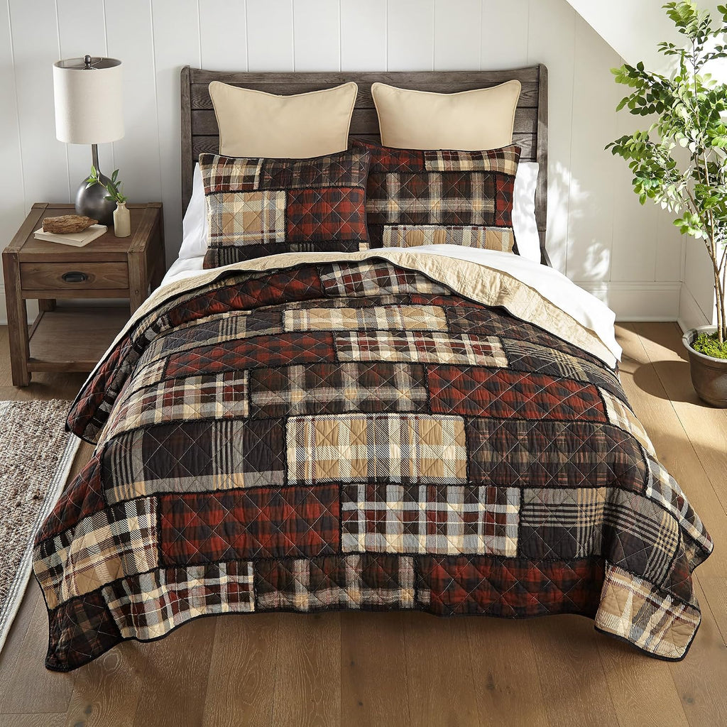 Donna Sharp Twin Bedding Set - 2 Piece - LJ Plaid Twin Quilt Set with Quilt and One Standard Pillow Sham - Machine Washable