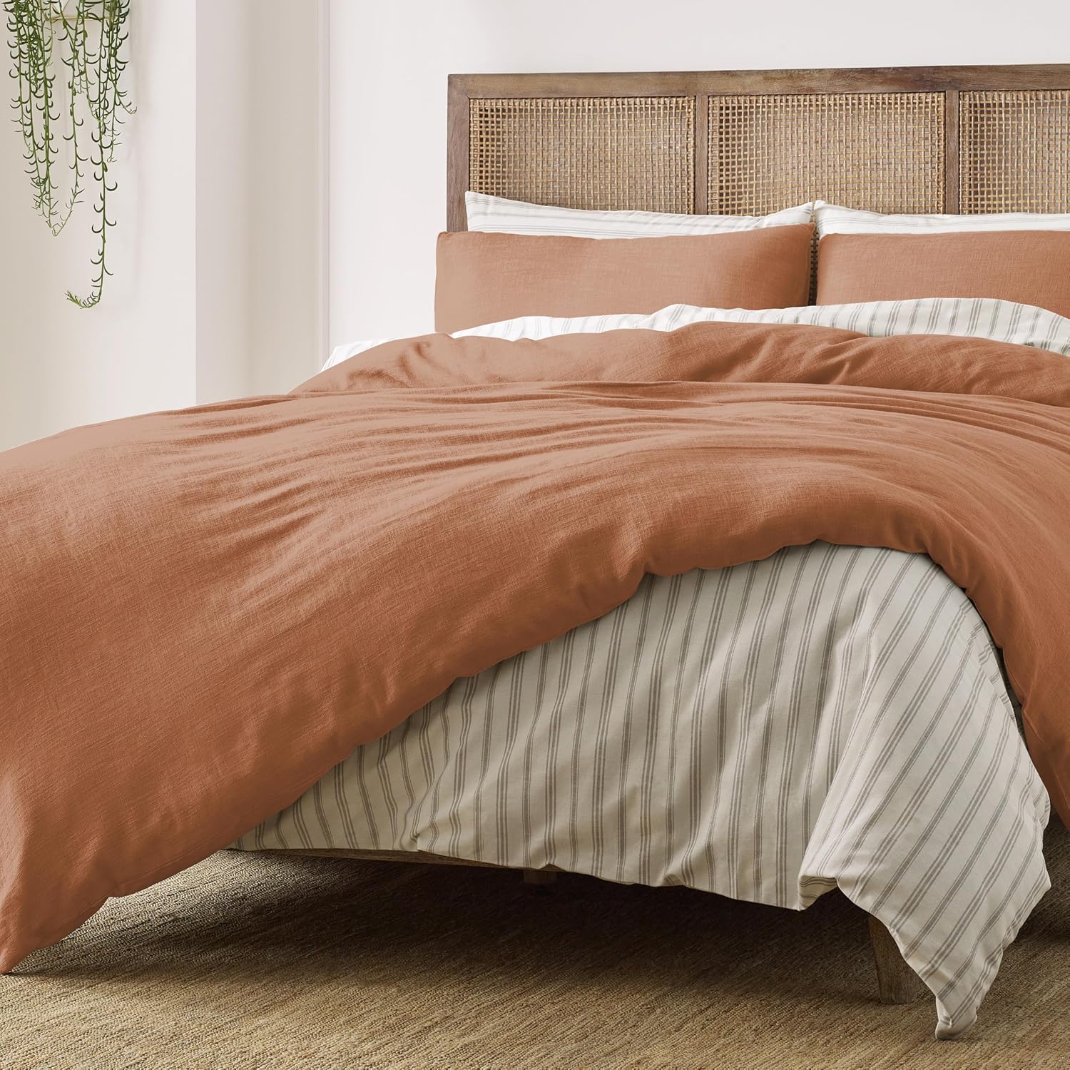 Blue Loom Duvet 100% Cotton Set, 3 Piece, Stone Washed Duvet Set Full/Queen Size 92' x 90' with 2 Matching Pillow Shams, Comforter Not Included, Vivie - Clay Red
