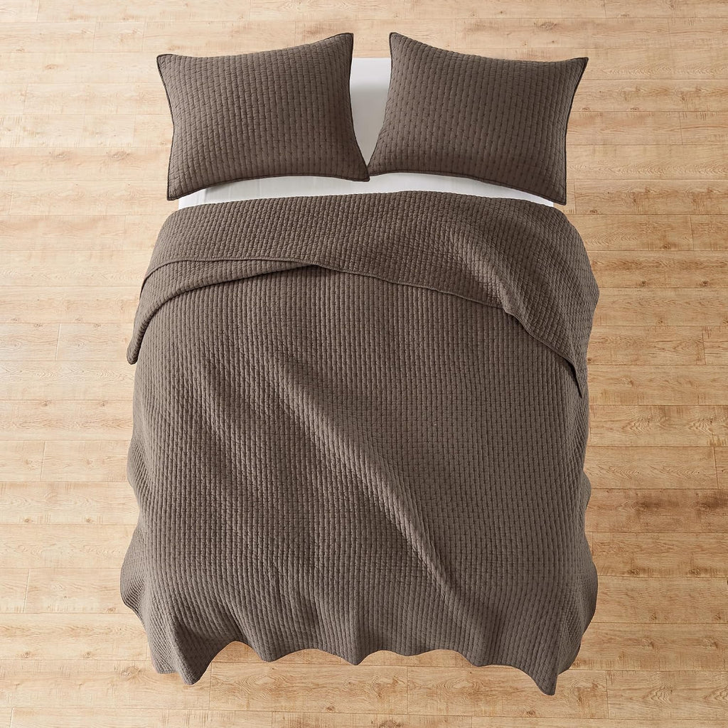 Levtex Home Cross Stitch Reversible Full/Queen Quilt Set (88x92in) with 2 Pillow Shams (26x20in) - Stitch Texture - Cocoa - Cotton Full/Queen Size Quilt Bedding Set - Lightweight, Soft, Pre-Washed