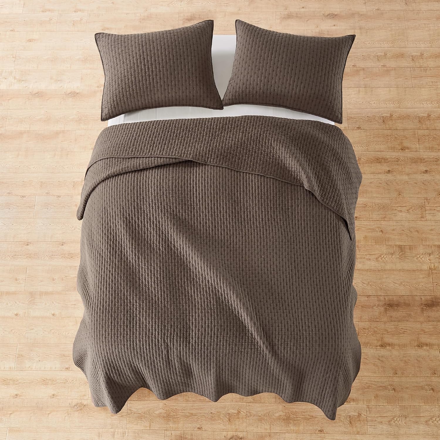 Levtex Home Cross Stitch Reversible Full/Queen Quilt Set (88x92in) with 2 Pillow Shams (26x20in) - Stitch Texture - Cocoa - Cotton Full/Queen Size Quilt Bedding Set - Lightweight, Soft, Pre-Washed