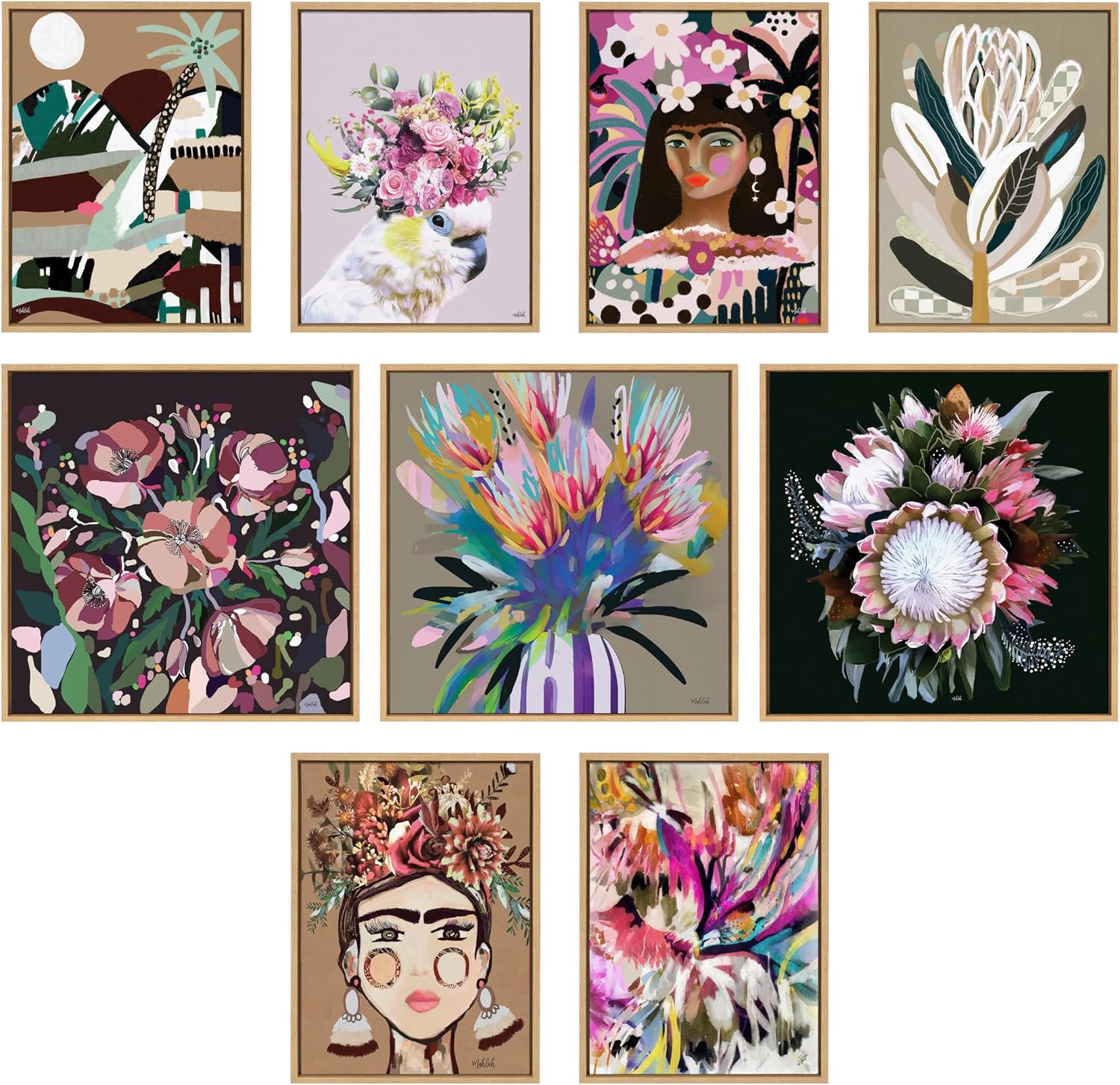 Kate and Laurel Sylvie Bright Flowers Framed Canvas Wall Art by Inkheart Designs; 30x30 Natural; Colorful Painted Floral Wall Decor