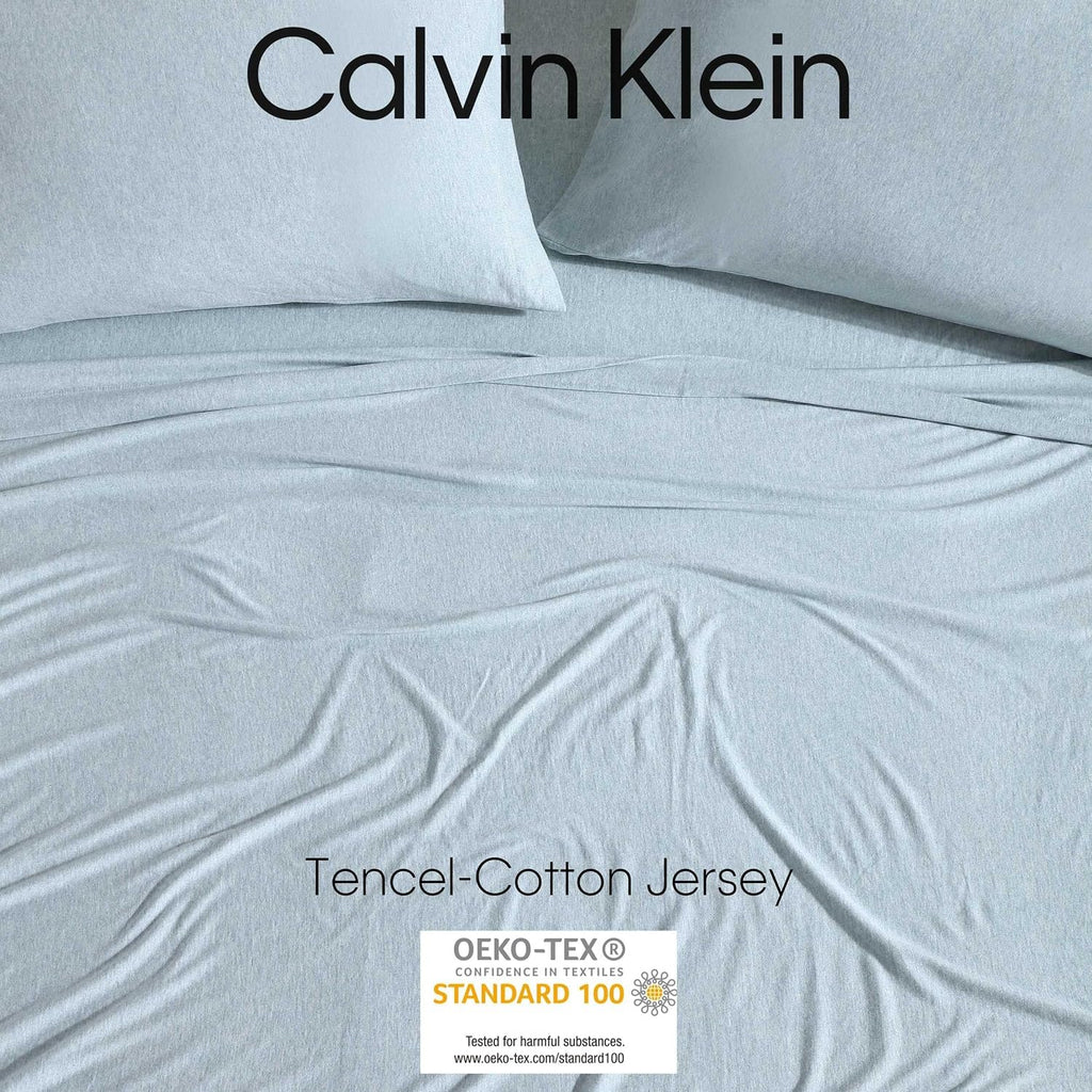 Calvin Klein - King Size Sheets Set, Naturally Soft Cotton-Blend Melange Jersey Bedding - Bed Sheets with Matching Pillowcases & Fitted Sheet (Modern Cotton Aqua)