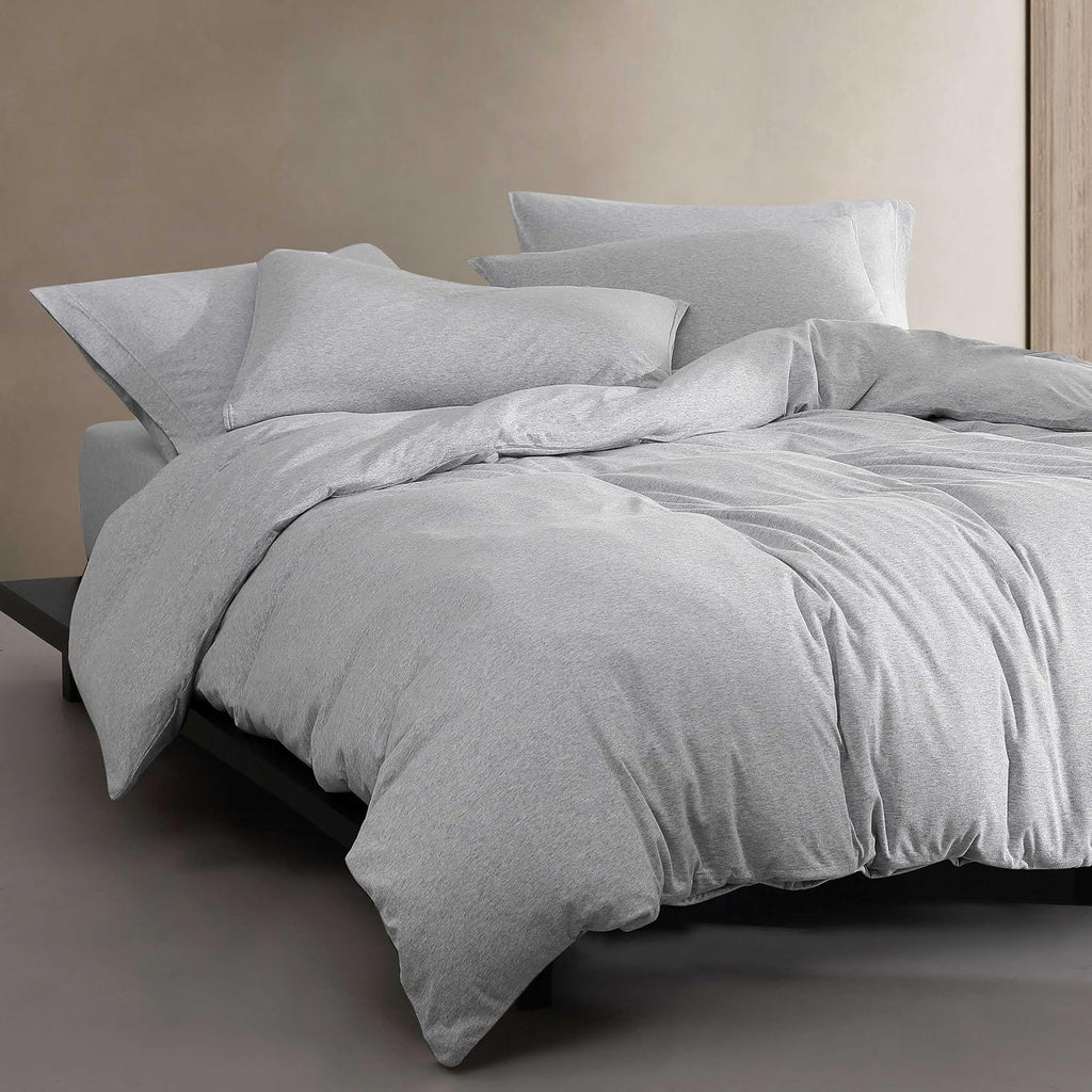 Calvin Klein - Queen Comforter Set, Soft Cotton Melange Jersey Bedding with Matching Shams, Oeko-Tex Certified (Modern Cotton Melange Grey/Blue, Queen)