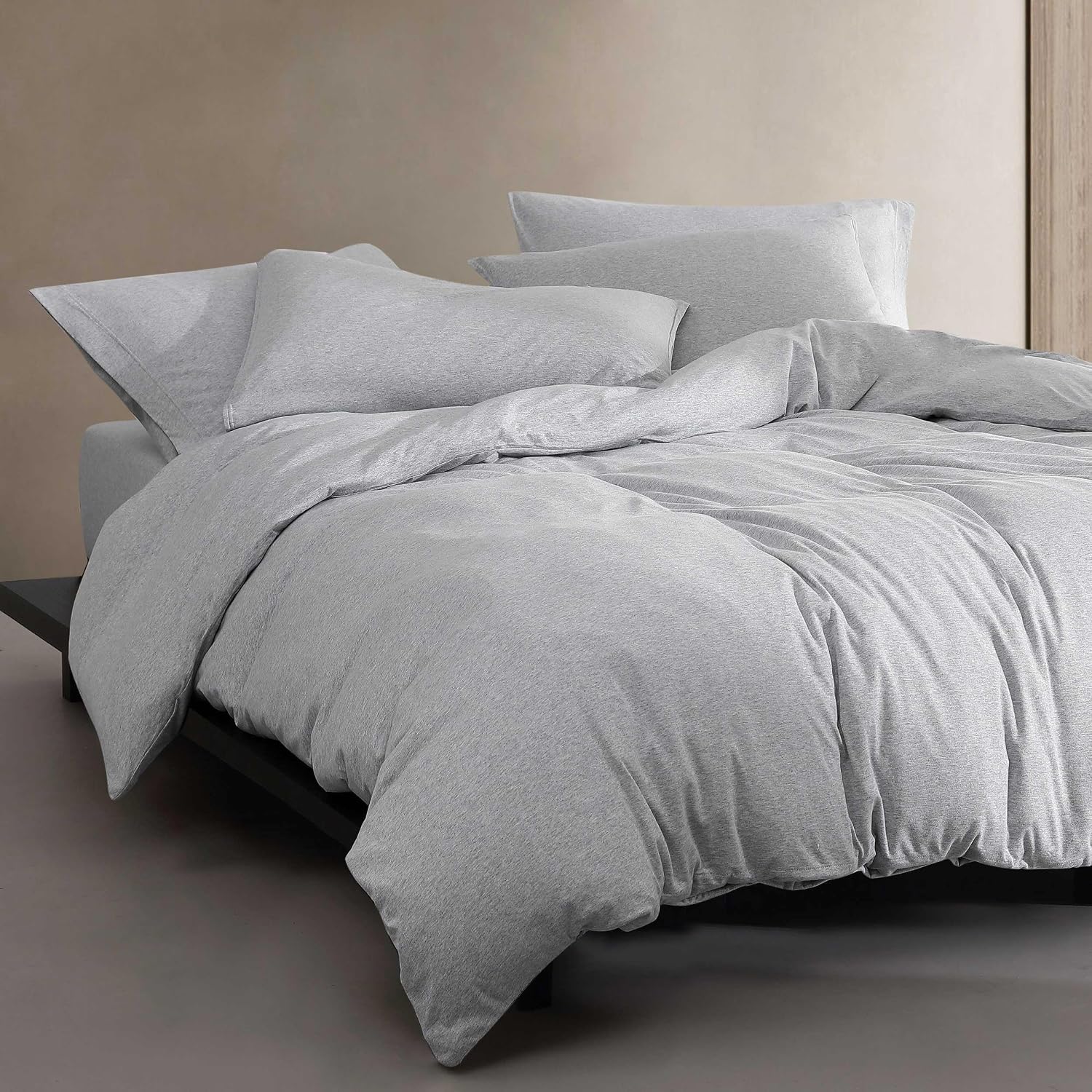 Calvin Klein - Queen Comforter Set, Soft Cotton Melange Jersey Bedding with Matching Shams, Oeko-Tex Certified (Modern Cotton Melange Grey/Blue, Queen)