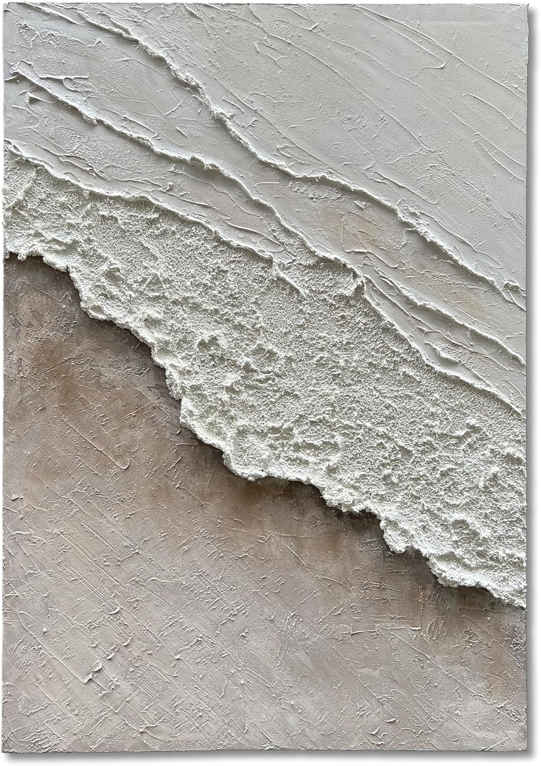 Art Hand-Painted White and Brown Gradient Wavy Texture Abstract Oil Painting 40x28-inch Canvas Oil Painting an Artwork Suitable for Home and Office Wall Decoration
