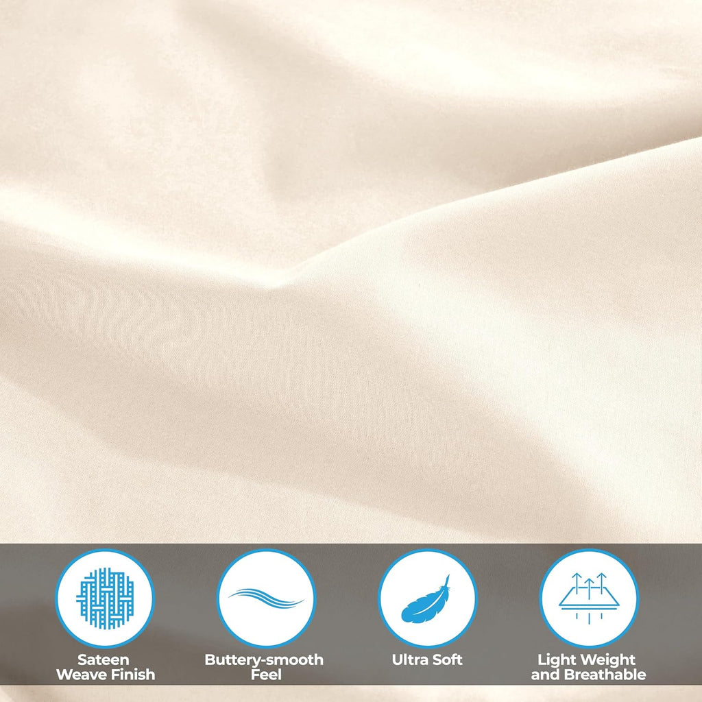 Superior Egyptian Cotton 400 Thread Count Bed Sheet Set, 1 Elastic Deep Pocket Fitted Sheet, 1 Flat Sheet, 2 Pillowcases, Soft Bedding, Luxury Sheets, Sateen Weave, Queen Size, Ivory