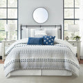 Stratford Park Blue Striped Dots Comforters Queen Size Set, 7 Piece, Jaquard & Clip Ultra Soft, Premium Microfiber, Bedskirt, Pillows & Shams, All Season Bedding Set
